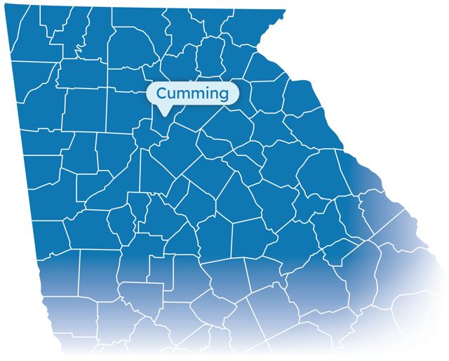 Map of Georgia highlighting Cumming