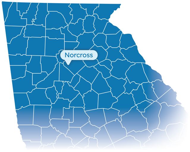 Map of Georgia highlighting Norcross