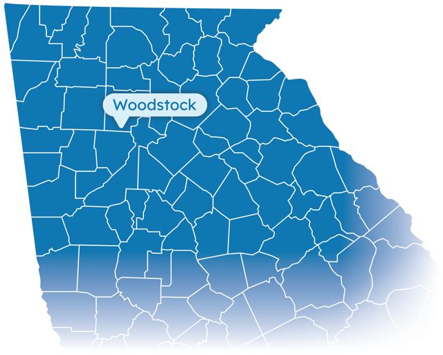 Map of Georgia highlighting Woodstock