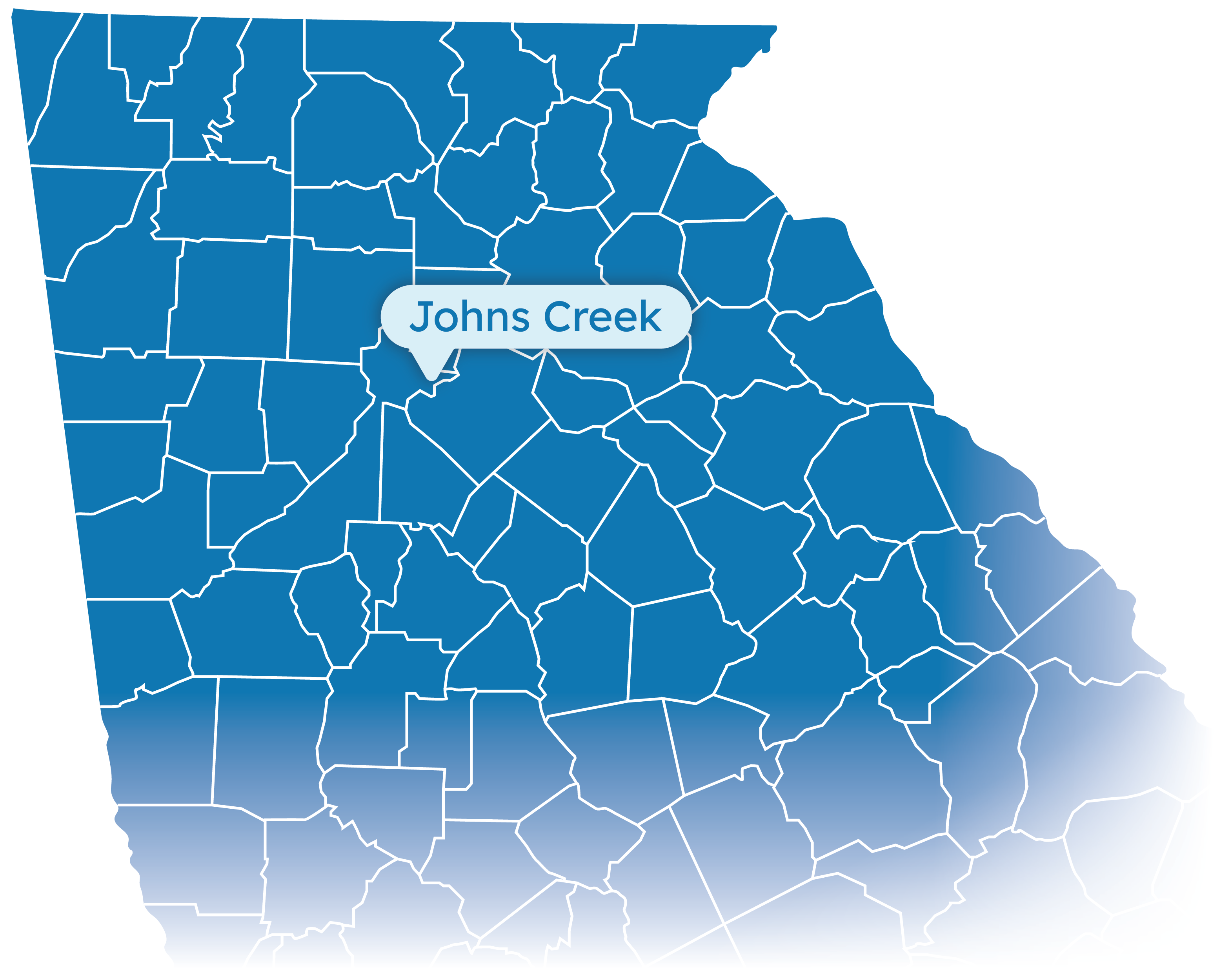 Map of Georgia with Johns Creek highlighted