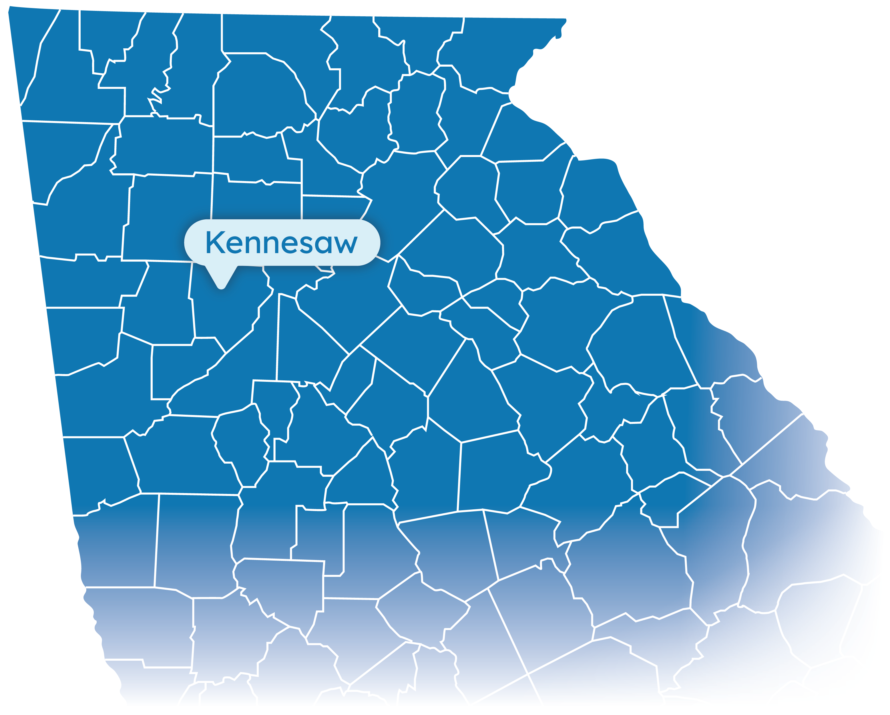 Map of Georgia with Kennesaw highlighted