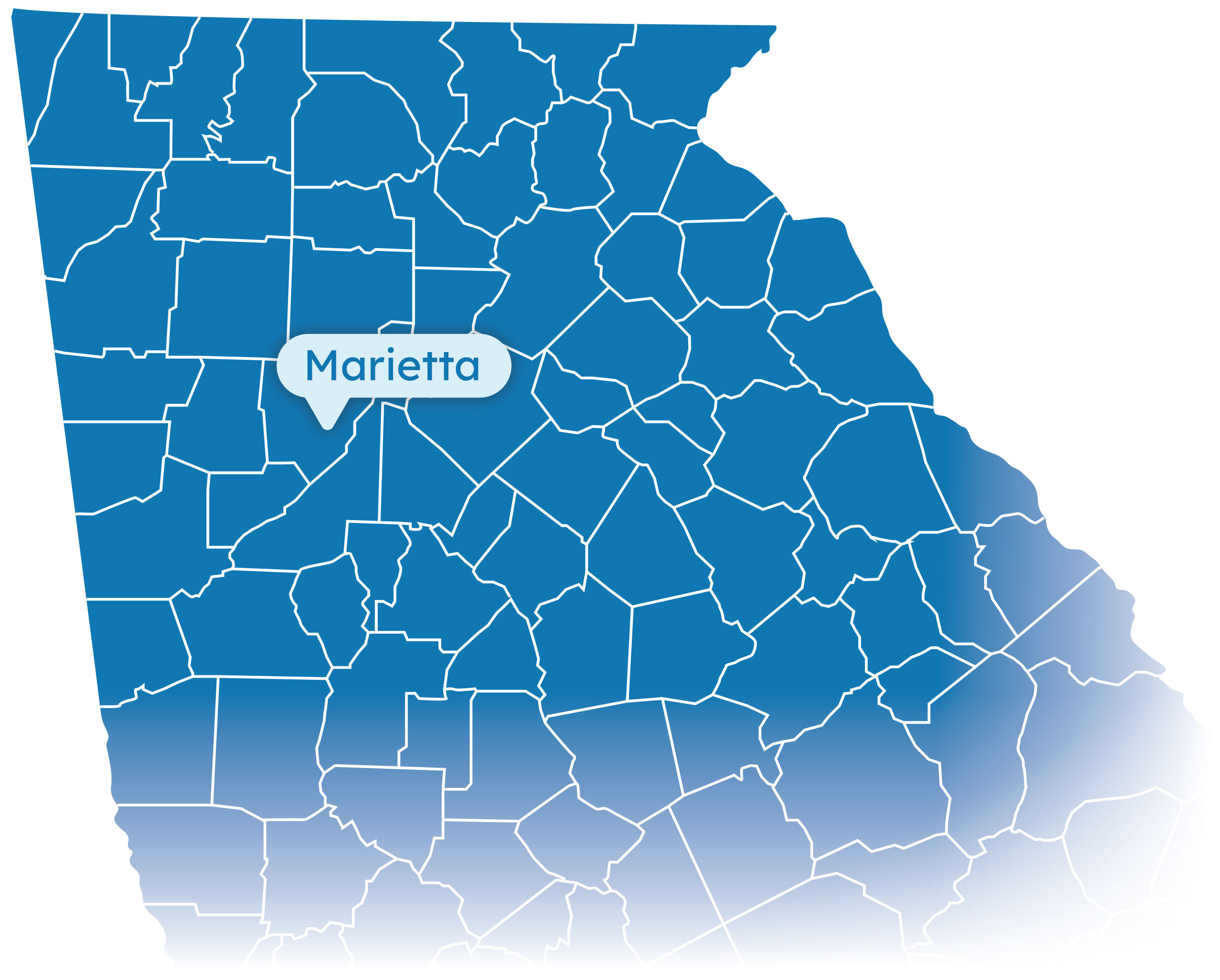 Map of Georgia with Marietta highlighted