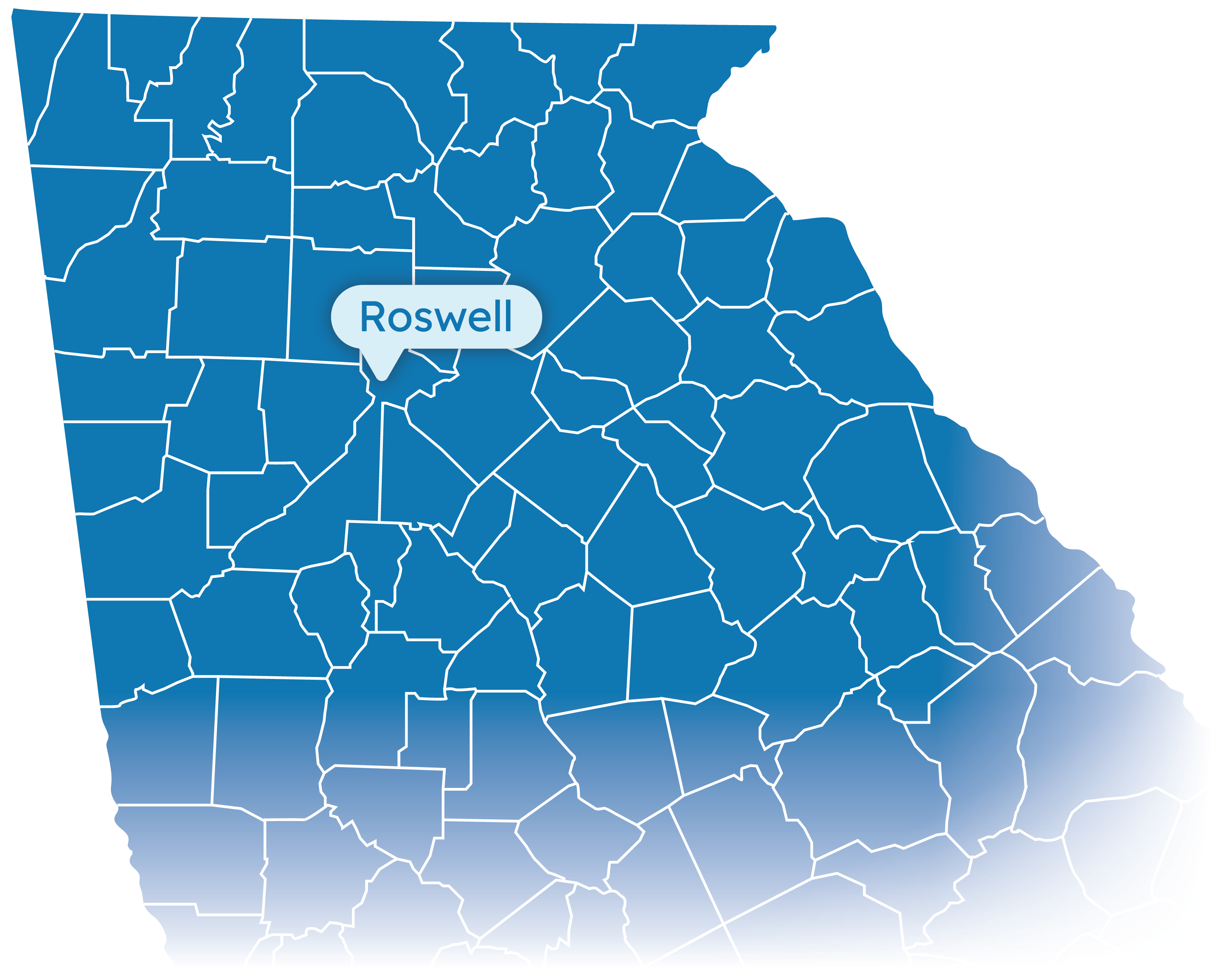 Map of Georgia with Roswell highlighted