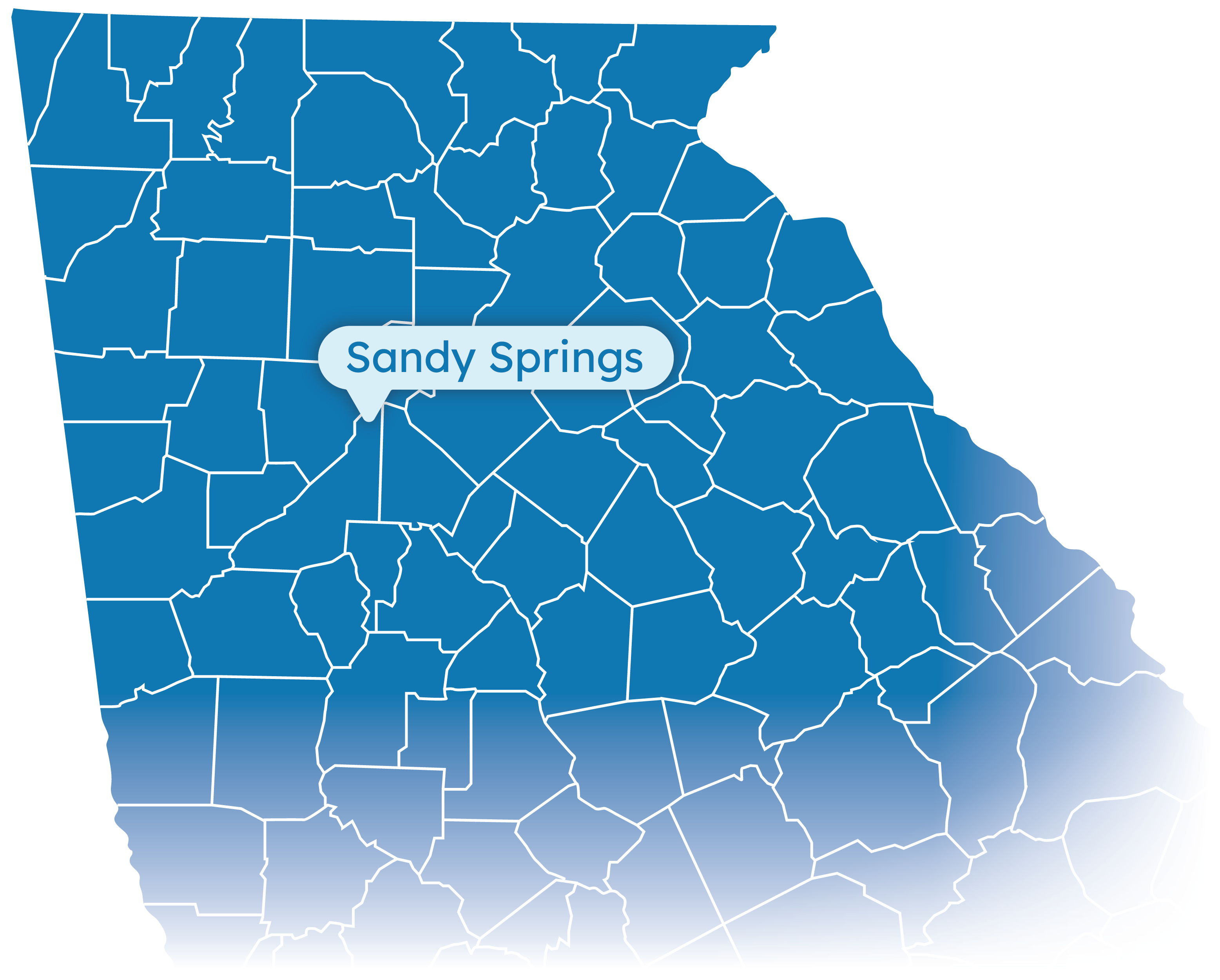Map of Georgia with Sandy Springs highlighted